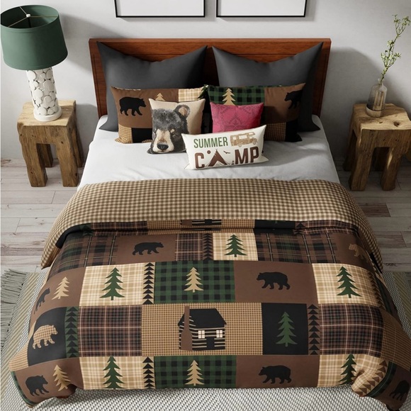 2 Your Lifestyle Home Twin Bedding Brown Bear Cabin Lodge Quilt - Picture 1 of 5
